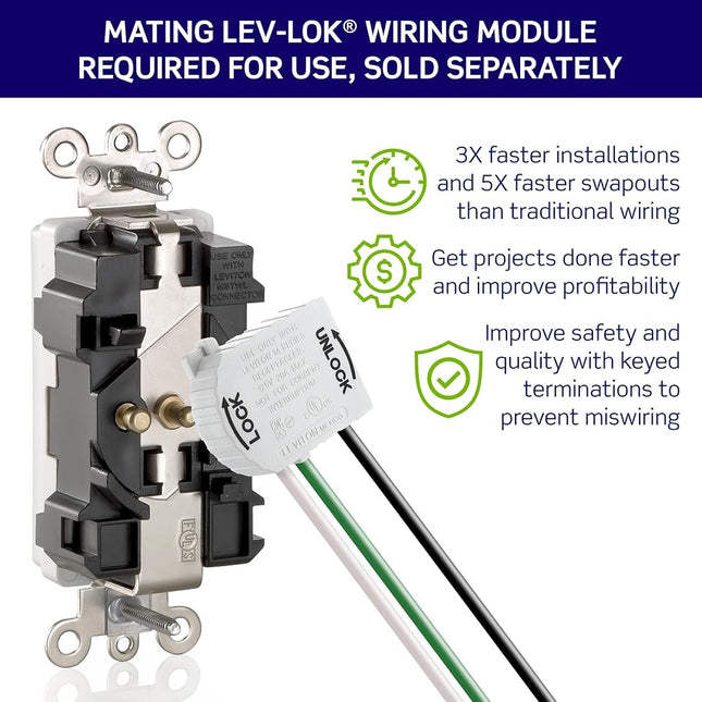Leviton MGFN1-HG 15 Amp, 125 Volt, SmartlockPro Slim Lev-Lok╜ Self-Test GFCI Receptacle, Extra-Heavy Duty Hospital Grade, 20A Feed-Through,NEMA 5-15R, 2P, 3W, Modular Terminals v BROWN