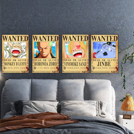 TYZZHOA 11 PCS Anime One Piece Wanted Bounty Posters 11×15 IN, Nika Luffy 3 billion Updated Bounty Edition, 10 Straw Hat Pirates Crew Zoro, Sanji, 1 PC One Piece Flag
