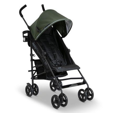 Jeep PowerGlyde Stroller by Delta Children - Lightweight Travel Stroller with Softer Drive and Compact Fold, 3-Position Recliner, Extra Large Storage Basket, Olive Green