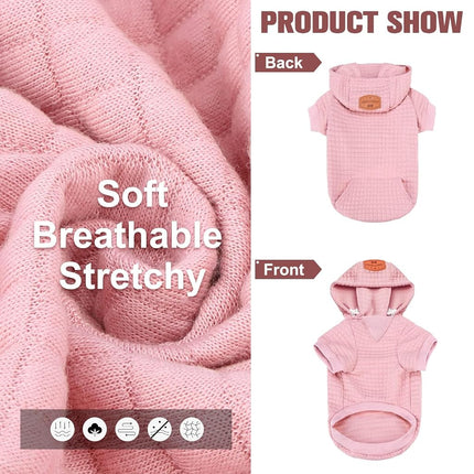 BEAUTYZOO Large Dog Hoodie Sweater with Pockets, Dog Clothes for Small Medium Dogs Boy Girl, Waffle-Like Laminated Cotton Pet Coats with Hat and Leash Hole, Pink 3XL