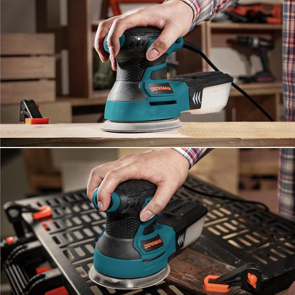 DOVAMAN 350W Random Orbital Sander, Electric Sander for Wood & Metal, 6 Variable Speeds up to 13000RPM, 125mm Sanding Pad, Dust Collection Box & 12Pcs Sandpapers, Power Sanding Machine for DIY