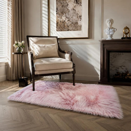 EasyJoy Faux Sheepskin Rug, Fluffy Faux Fur Rug, Ultra Soft Shag Area Rug with Non-Slip Backing for Bedroom, Living Room, Nursery, Kids Room(2 x 4 ft Rectangle, Frosted Bottom Pink)
