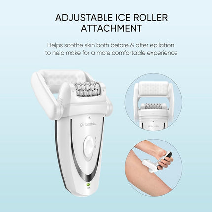 Conair GIRLBOMB Epilator with Ice Roller for Smooth and Soft Skin, Hair Removal Device, Epilator for Women, Women�s Shaver & Trimmer, 3-Piece Kit with Ice Roller Attachment, Cordless/Rechargeable