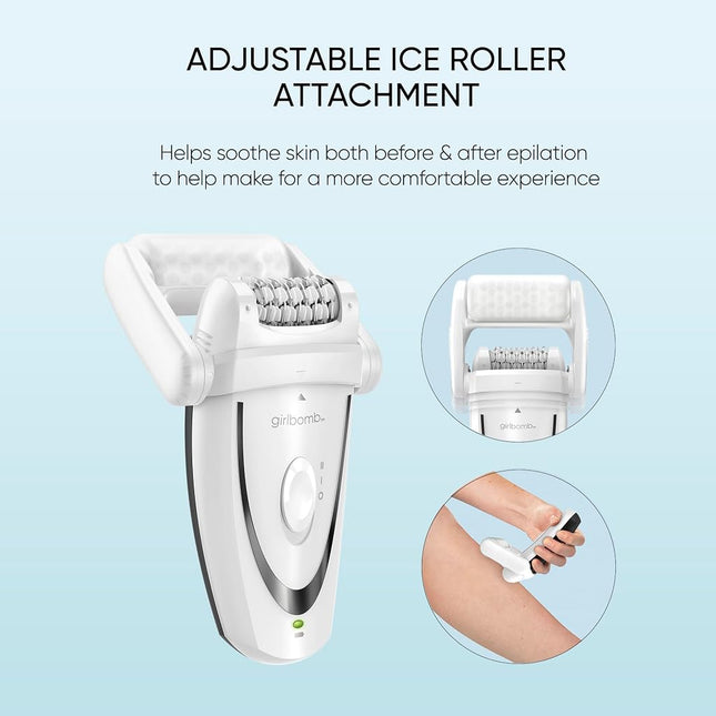 Conair GIRLBOMB Epilator with Ice Roller for Smooth and Soft Skin, Hair Removal Device, Epilator for Women, Women�s Shaver & Trimmer, 3-Piece Kit with Ice Roller Attachment, Cordless/Rechargeable