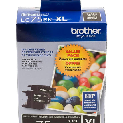 Brother Printer LC752PKS 2 Pack of LC-75BK Cartridges Ink - Retail Packaging