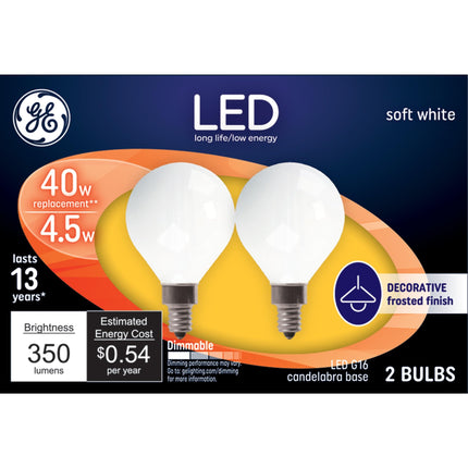 GE Lighting 25046 4.5W LED G16 Bulb (2 Pack), 20 P