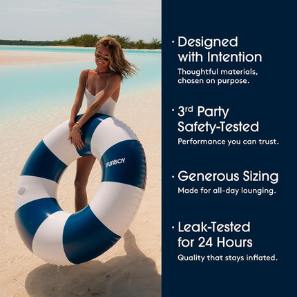 FUNBOY Giant Vintage Navy Blue Stripe 48'' Tube Float with Integrated Cup Holder, Perfect for a Summer Pool Party, Large