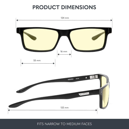 Gunnar Gaming and Computer Eyewear/Vertex, Amber Tint - Patented Lens, Reduce Digital Eye Strain, Block 65% of Harmful Blue Light