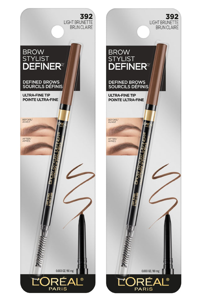 L'Oréal Paris Makeup Brow Stylist Definer Waterproof Eyebrow Pencil, Ultra-Fine Mechanical Pencil, Draws Tiny Brow Hairs & Fills in Sparse Areas & Gaps, Light Brunette, 2 Count