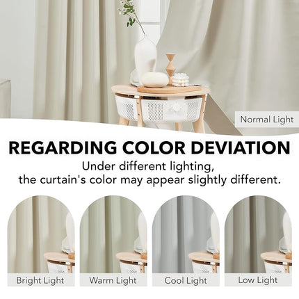 Deconovo Blackout Curtains for Kitchen Window, Back Tab and Rod Pocket Curtains, Room Darkening Curtains, 52x45 Inch, Light Beige, 2 Panels