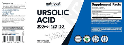 Performance, Ursolic Acid, 120 Capsules (75 mg per Capsule), Nutricost