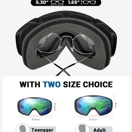 OutdoorMaster Ski Goggles with Cover, Anti-Fog OTG Snow/Snowboard Goggles
