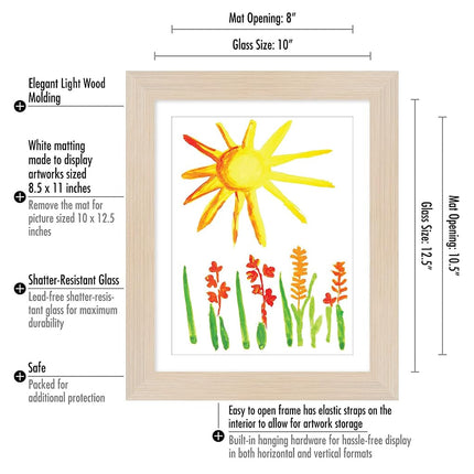 Americanflat Kids Artwork Display Frame Changeable (Light Wood) - Magnetic Door Holds 100 Art Pieces - A4 Size Display with Mount or 10x12.5 Without Mount - My Mini Masterpiece