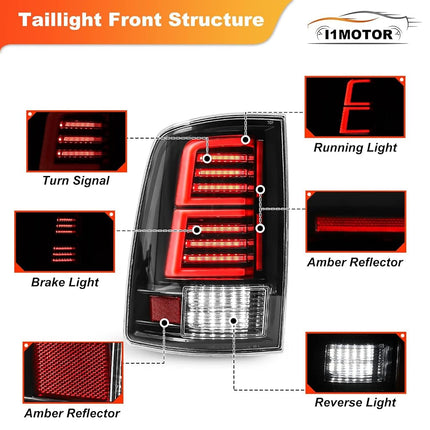 I1MOTOR Full LED Tail Lights for 2009-2018 Dodge Ram 1500 2500 3500 Taillights Car Rear Sequential DRL Turn Signal Light Automotive Brake Lamps Assembly Replacement Driver & Passenger Side