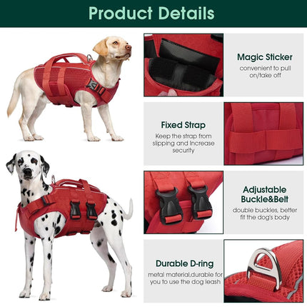 Kuoser Dog Life Jacket High Flotation Reflective Dog Life Vest Red,L