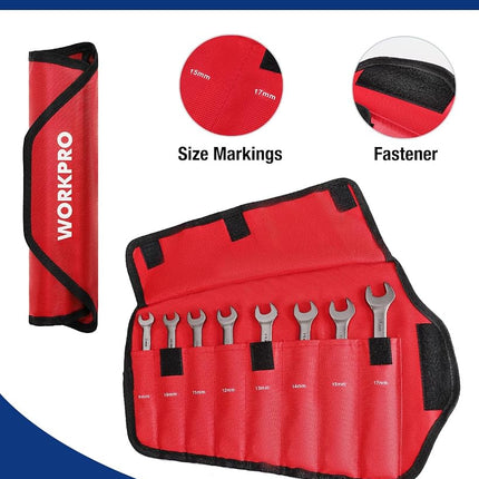 WORKPRO 8-piece Flex-Head Ratcheting Combination Wrench Set Cr-V Nickel Finish with Organizer Bag