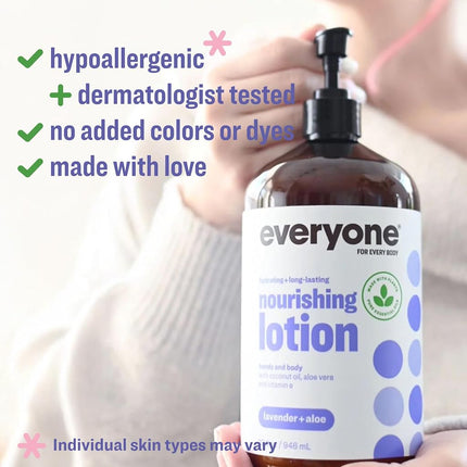 Everyone Nourishing Hand and Body Lotion, 32 Ounce (Pack of 2), Lavender and Aloe, Plant-Based Lotion with Pure Essential Oils, Coconut Oil, Aloe Vera and Vitamin E