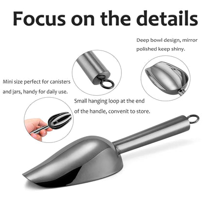 Mini Ice Scoop Set of 4, E-far 3 Ounce Platinum Black Stainless Steel Scoops for Candy/Flour/Sugar, Small Metal Scoops for Party/Canisters Jars/Kitchen Bar/Ice Maker, Rust Proof & Dishwasher Safe