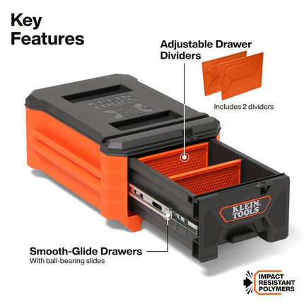 Klein Tools 54843MB MODbox Compact Single Drawer Box, Half Width, Tool Storage Drawer with Ball Bearing Slides, Dividers Included, PVC Foam Mat