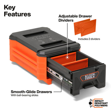 Klein Tools 54843MB MODbox Compact Single Drawer Box, Half Width, Tool Storage Drawer with Ball Bearing Slides, Dividers Included, PVC Foam Mat