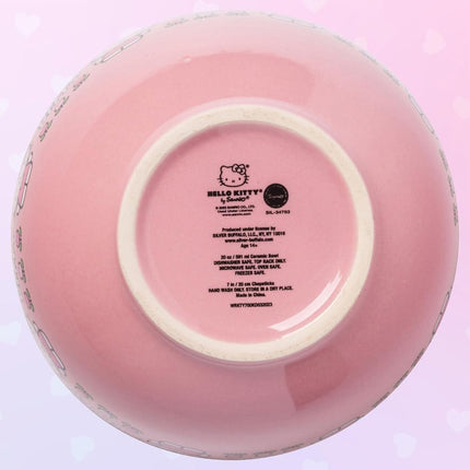 Silver Buffalo Sanrio Hello Kitty Flowers Pattern Cuenco de cerámica para ramen/arroz con palillos, apto para microondas, 590 ml