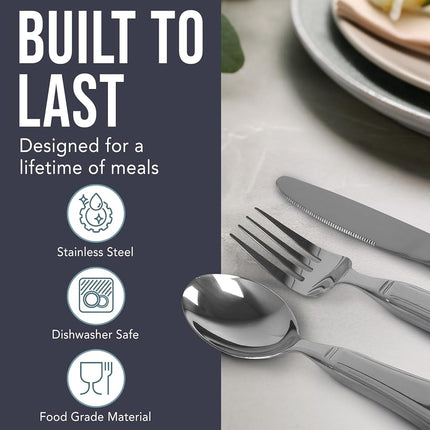BUNMO Weighted Utensils for Tremors and Parkinsons Patients - Heavy Weight Silverware Set of Knife, Fork and Spoon - Adaptive Eating Flatware (3 Pieces)