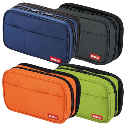 LIHIT LAB Large Capacity Double Zipper Pencil Case For School Office College, Big Capacity 6 Compartments Pencil Bag Holder Adults Teen Boys Girls, Travel Cosmetics Storage, Indigo (A7555-11)
