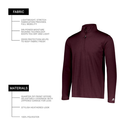 Russell Athletic Men's Lightweight Performance 1/4 Zip Warm Up Jacket, Maroon, X-Large