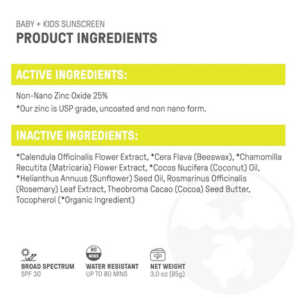Raw Elements Baby + Kids SPF 30 Organic Sunscreen Lotion Non-Nano Zinc Oxide, Reef-Safe, Cruelty-Free, Gentle and Moisturizing, Zero Waste Tin, 3oz