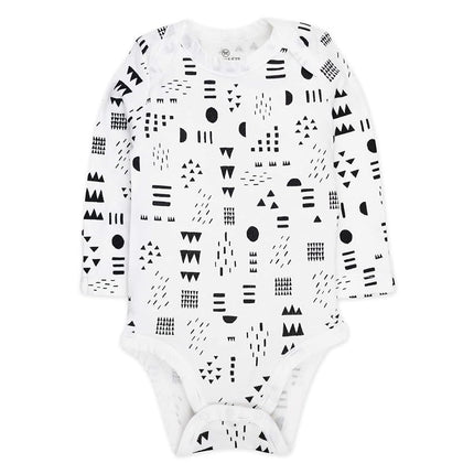 HonestBaby Baby 5-Pack Organic Cotton Long Sleeve Bodysuits, Pattern Play, 3-6 Months