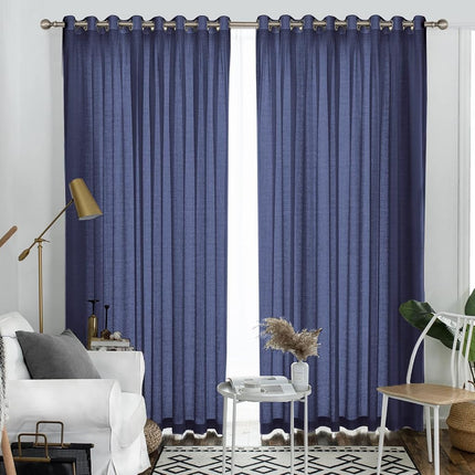 Melodieux Cortinas semitransparentes azul marino de 274 cm de largo para sala de estar, dormitorio, cortinas de gasa rústicas extra largas con aspecto de lino y ojales, 132 x 274 cm (2 paneles)