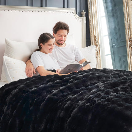 Cozy Bliss Faux Fur Throw Blanket for Couch, Bubbl