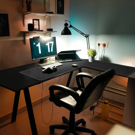 Mydours 46"x46"x16" L Shape Desk Mat, XXL Large PU Leather Corner Mat,Black