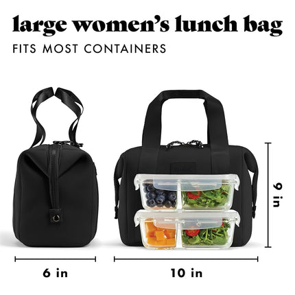 Sac à lunch en néoprène Fit & Fresh pour femme, sac à lunch isotherme pour femme pour le travail, grande boîte à lunch pour femme résistante aux déchirures et aux taches avec contenants et glaçon, sac à lunch Remi lavable en machine, noir