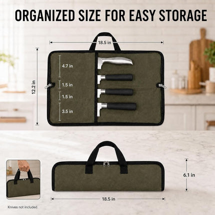 Pro Chef's Knife Roll(4 Slots), Heavy Duty Waxed Canvas Knife Bag Holds 4 Knives with Durable Handles, Portable Knife Carrier Case for Men & Women, Perfect for Travelling, Working, Barbequing, Campin