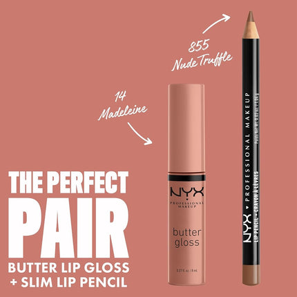 NYX Professional Makeup Butter Gloss, Silky smooth non-sticky formula lip gloss, Madeleine, 8mL