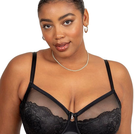 Curvy Couture Women's Plus Size Luxe Lace Underwire Bra, Black Hue, 34E