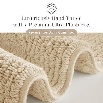MADISON PARK SIGNATURE Splendor Reversible 100% Cotton Tufted Bathroom Rug-3000 GSM Hotel Quality Luxurious Plush High Pile Bath Mat Absorbent, Quick Dry, Shower Room Décor, 21x34, Natural