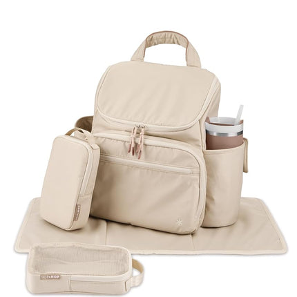Skip Hop Diaper Bag Backpack with Portable Changing Pad Adjustable Pocket for 30 oz. Tumblers 9 Total Pockets Insulated Packing Cubes Luggage Sleeve & Stroller Straps Fits a 14” Laptop Forma Next Oat