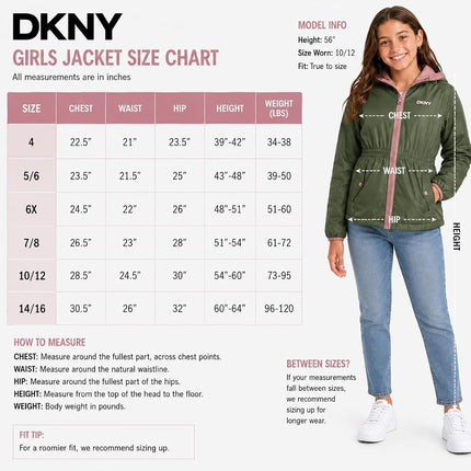DKNY Veste polaire pour fille - Anorak coupe-vent à capuche doublé en polaire - Vêtement d'extérieur douillet et vestes d'hiver pour fille, vert grisé, 14-16
