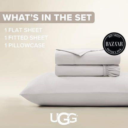 UGG 20929 Alahna Twin XL Bed Sheets and Pillowcases 3-Piece Set Sleep in Luxury Machine Washable Deep Pockets Wrinkle-Resistant Silky Cooling Technology for All-Season Comfort, Twin XL, Stone