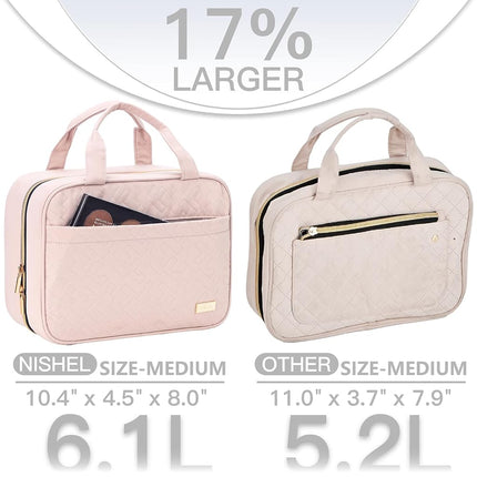 NISHEL Travel Toiletry Bag for Women, Portable Hanging Organizer, Pink, M