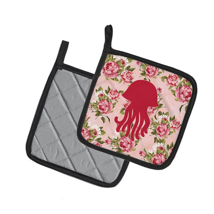 Caroline's Treasures Jellyfish Shabby Chic Pink Roses Pair of Pot Holders BB1091-RS-PK-PTHD, Fabric, Multicolor