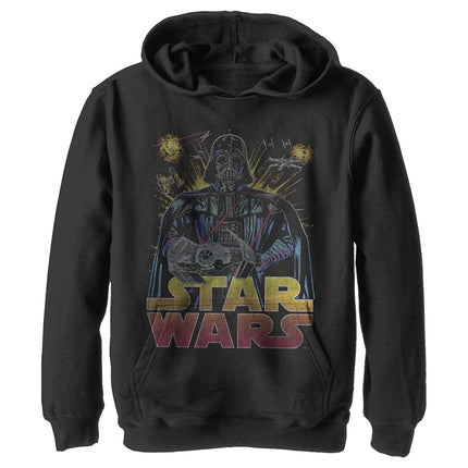 STAR WARS Boys' Hooded Pullover Fleece, Black, Large