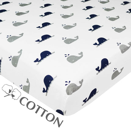 American Baby Company Printed 100% Natural Cotton Value Jersey Knit Fitted Pack N Play Playard Sheet, Navy Whale, Soft Breathable, for Boys and Girls, 27x39 Inch (Pack of 1)