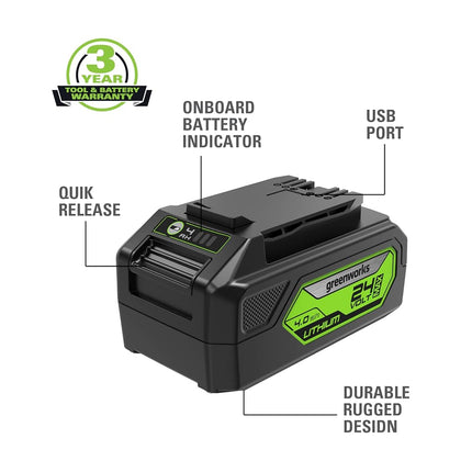 Greenworks 24V 4.0Ah USB Battery (2-Pack) Starter Kit + Dual Port Rapid Charger (Genuine Greenworks Parts)