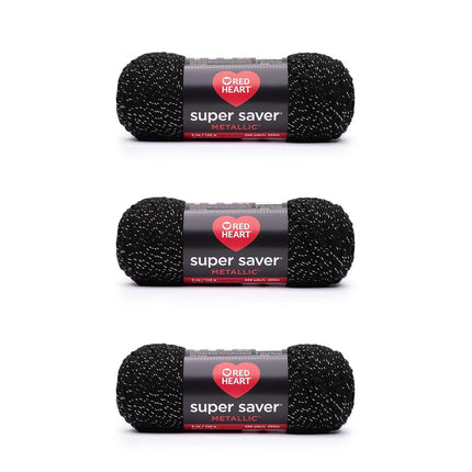 Red Heart Super Saver Metallic Black/Gold Yarn - 3 Pack of 5oz/142g - Acrylic - 4 Medium (Worsted) - 255 Yards - Knitting, Crocheting, Crafts & Amigurumi