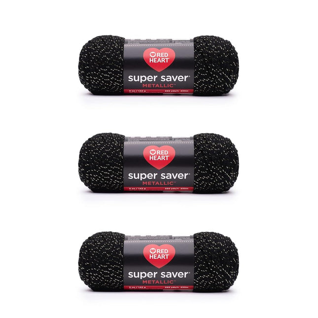 Red Heart Super Saver Metallic Black/Gold Yarn - 3 Pack of 5oz/142g - Acrylic - 4 Medium (Worsted) - 255 Yards - Knitting, Crocheting, Crafts & Amigurumi