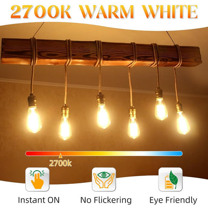 GvvooHome Edison Bulbs, E26 LED Bulb 60 watt Equivalent, Non-Dimmable, 2700K Warm White, ST58 Vintage Light Bulbs, 90+ CRI, E26 Medium Base, Clear Glass, 6 Pack
