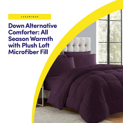 Sweet Home Collection Luxurious Plush Loft Microfiber Fill Duvet Insert Bedding, Polyester, Purple, Twin